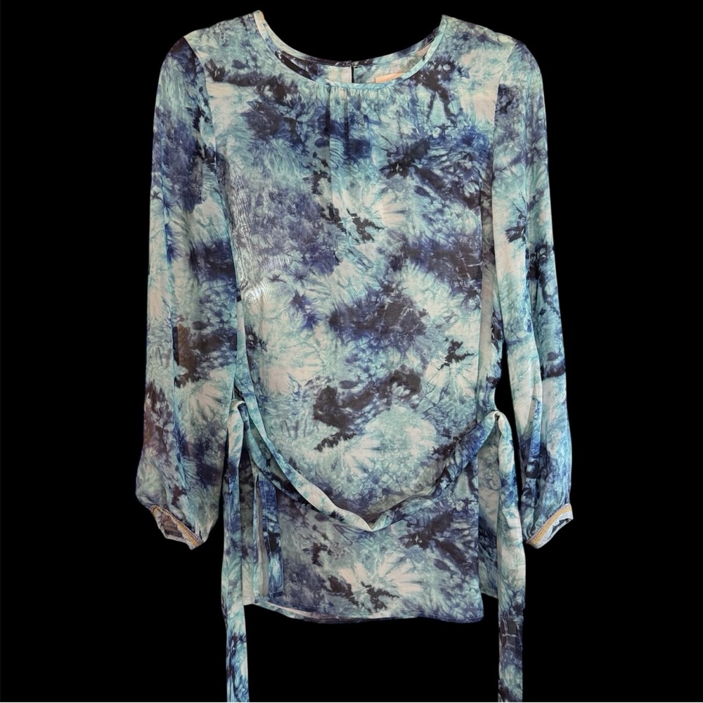 Etcetera Visionary Blue Silk Blend Tie Dye Belted Tunic NWT Size 2